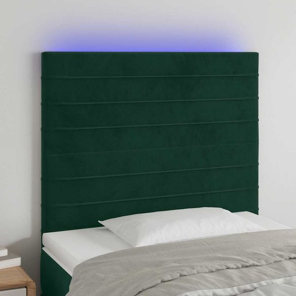 vidaXL Čelo postele s LED tmavozelené 80x5x118/128 cm zamat