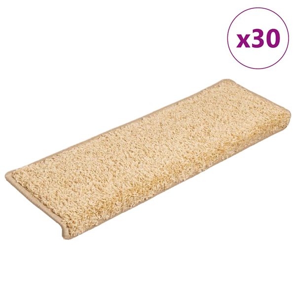 vidaXL Schodové rohože 30 ks 65x21x4 cm krémové s obdĺžnikovým okrajom