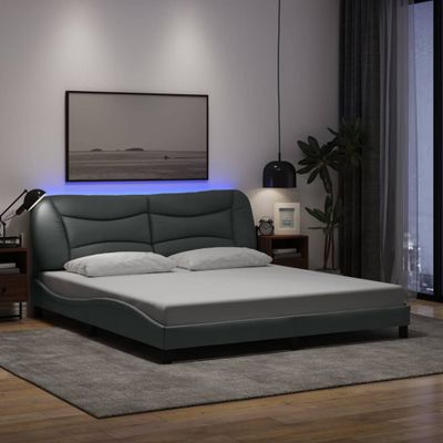 vidaXL Rám postele s LED bez matraca Hvar bledosivý 180x200 cm látka