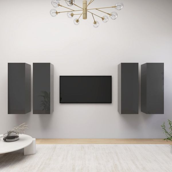 vidaXL TV skrinky 4 ks lesklé sivé 30,5x30x90 cm drevotrieska