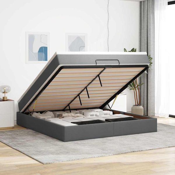 VidaXL Osmanská posteľ s matracom Tmavosivá látka 160x200cm