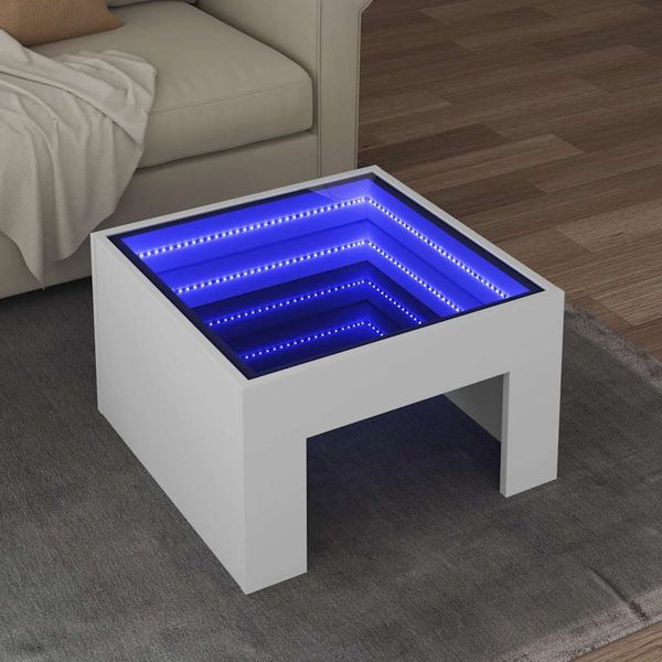 vidaXL Konferenčný stolík s nekonečnými LED biely 50x50x30 cm