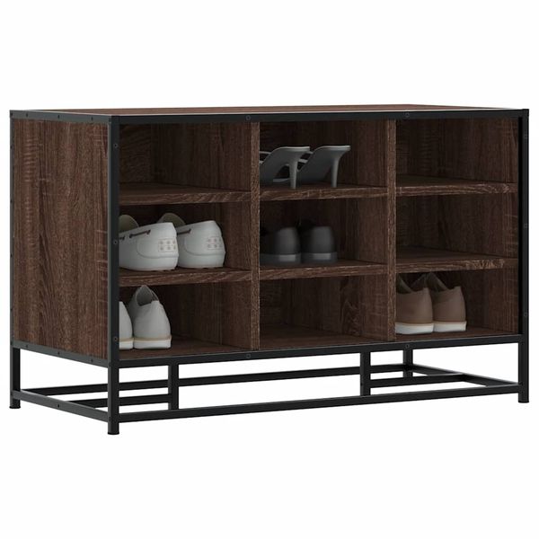vidaXL Lavica na topánky hnedý dub 84x40x53,5 cm kompozitné drevo+kov