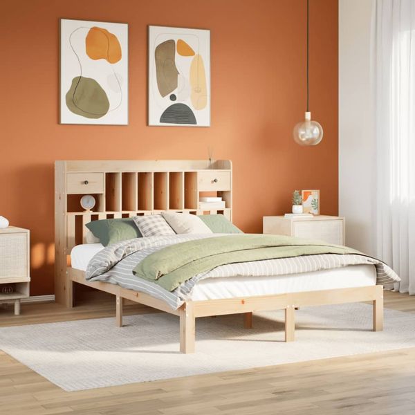 vidaXL Posteľ s knižnicou bez matraca 140x190 cm borovicový masív