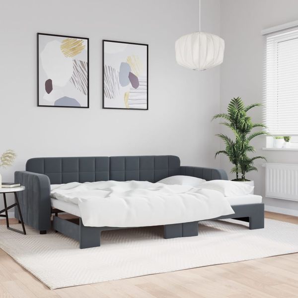 vidaXL Denná posteľ s rozkladacou posteľou tmavosivá 80x200 cm zamat