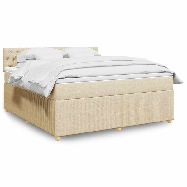 vidaXL Posteľný rám boxspring s matracom krémový 180x200 cm látka