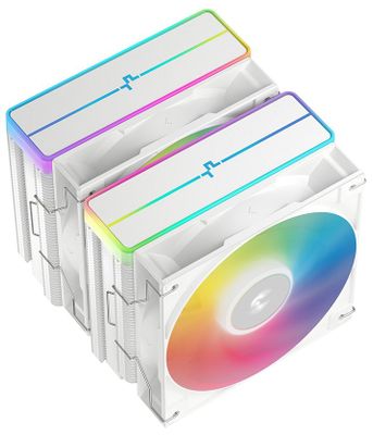DEEPCOOL chladič AG620 WH ARGB V2 / 2x 120mm ventilátor / 6x heatpipe / PWM / pre Intel i AMD / biely Chladič, pre CPU, pre Intel i AMD, socket LGA1851, 1700, 1200, 1151, 1150, 1155, AM5, AM4, 260W TDP, 2×120mm ARGB, 6× heatpipe, b