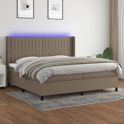 vidaXL Posteľ boxsping s matracom a LED sivohnedá 200x200 cm látka