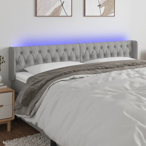 vidaXL Čelo postele s LED bledosivé 203x16x78/88 cm látka