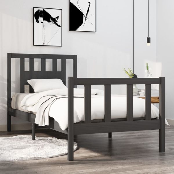 vidaXL Posteľný rám, sivý drevený masív 75x190 cm malé jednolôžko