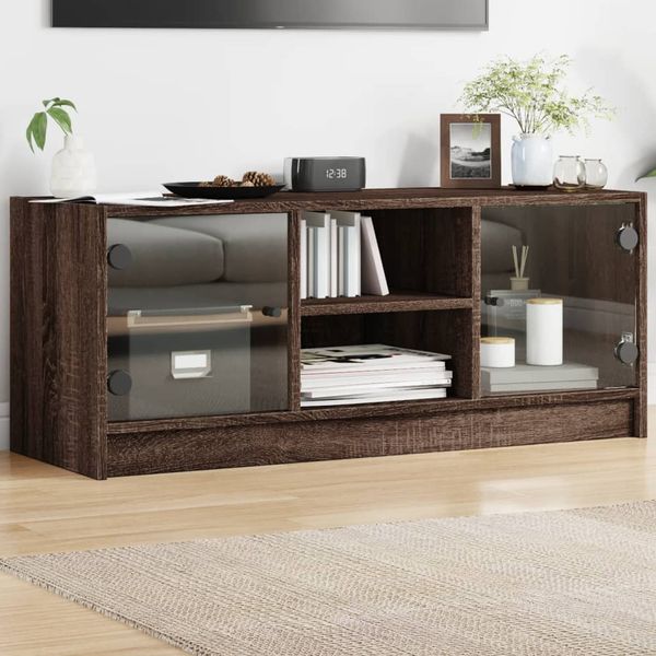 vidaXL TV skrinka so sklenenými dvierkami hnedý dub 102x37x42 cm