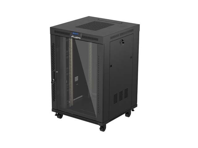 19'' Voľne stojaca racková skriňa 22u/800x800 (flat pack) s presklenými dverami lcd čierna lanberg V2