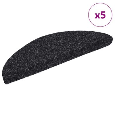 vidaXL Schodové rohože, samolepiace, 5 ks, 56x17x3 cm, čierne, polkruhové