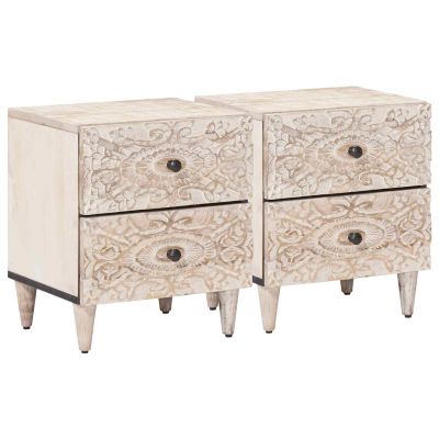 vidaXL Nočný stolík 2 pcs Biela 40 x 33,5 x 46 cm Masívne mango drevo