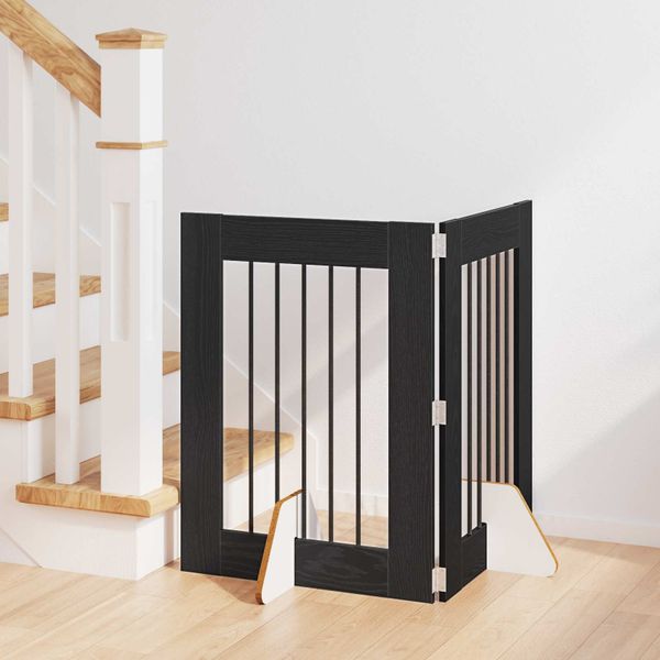 vidaXL Brána pre psov so stojanmi 2 pcs Čierny dub 60 x 80 cm