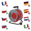 Predlžovací kábel EMOS P194253 na bubne 25m / 4 zás. / s vypínačom / červený / PVC / 230V / 1,5 mm2