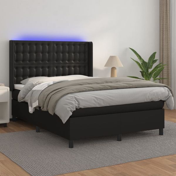 vidaXL Boxspring posteľ s matracom a LED čierny 140x190 cm umelá koža