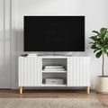 vidaXL TV skrinka 102 x 34,5 x 50 cm Biela s vysokým leskom