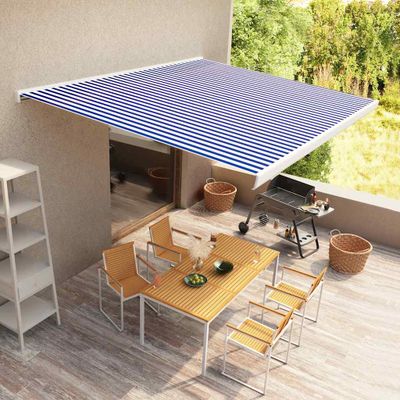 vidaXL Kazetová markíza s motorom 450x300 cm modrá a biela