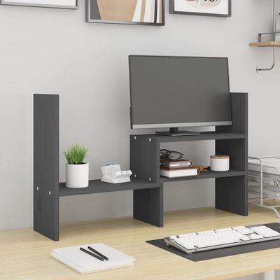 vidaXL Stojan na monitor sivý (39-72)x17x43 cm masívna borovica