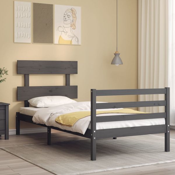 vidaXL Rám postele s čelom sivý 100x200 cm masívne drevo