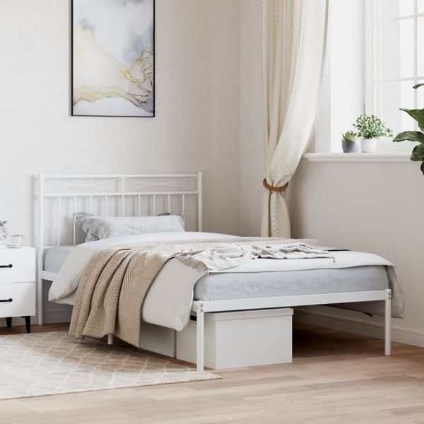 vidaXL Kovový rám postele s čelom biely 107x203 cm