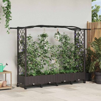 vidaXL Vyvýšený záhon s mriežkou a strechou Hnedá 207 x 40 x 129 cm PP