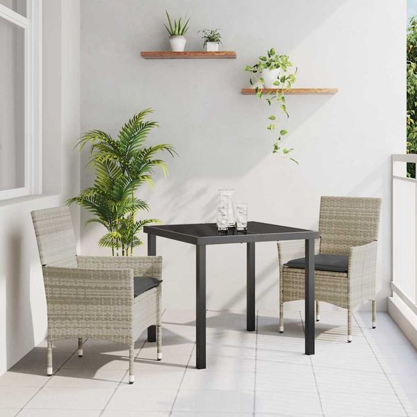 vidaXL Záhradný jedálenský set s vankúšom 3 pcs Svetlosivá polyratan