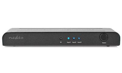 NEDIS HDMI prepínač/ 3x HDMI vstup/ 1x HDMI výstup/ 4K@60Hz/ diaľkové ovládanie/ box/ kov/ antracit Prepínač, switch, 3× HDMI vstup, 1× HDMI výstup, manuálny, 4K pri 60Hz, podpora 3D, kov, čierny