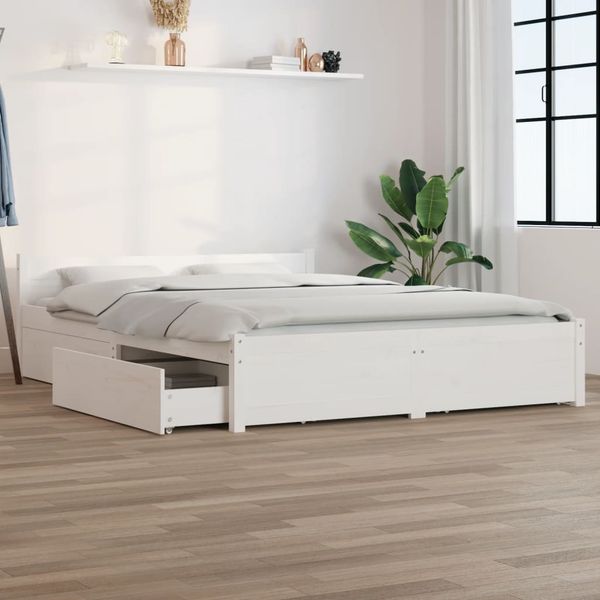 vidaXL Posteľný rám so zásuvkami biely 140x190 cm