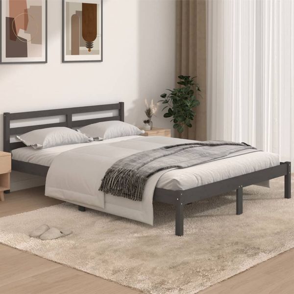 vidaXL Posteľný rám borovicový masív 140x190 cm sivý