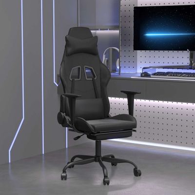 vidaXL Masážna herná stolička s podnožkou čierna umelá koža