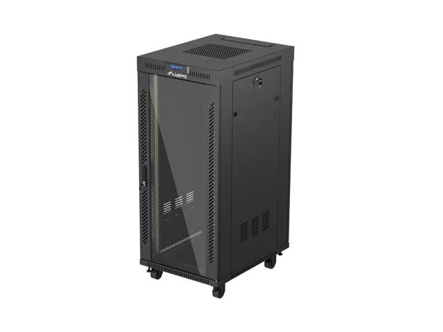 19'' Voľne stojaca racková skriňa 27u/600x800 (flat pack) s presklenými dverami lcd čierna lanberg V2