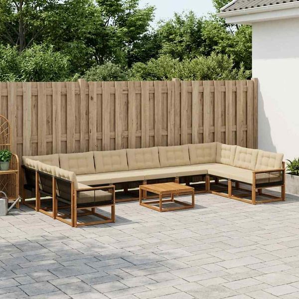 vidaXL Záhradná súprava gaučov s vankúšom 11 pcs Prírodná a béžová