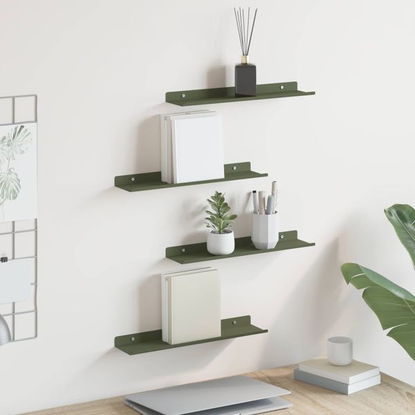 vidaXL Závesná polica 4 pcs Olivová zelená 40 x 8,5 x 2,5 cm Oceľ