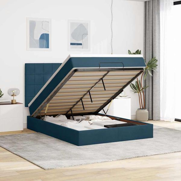 vidaXL Osmanská posteľ s matracmi Tmavomodrá 140x190cm Zamat