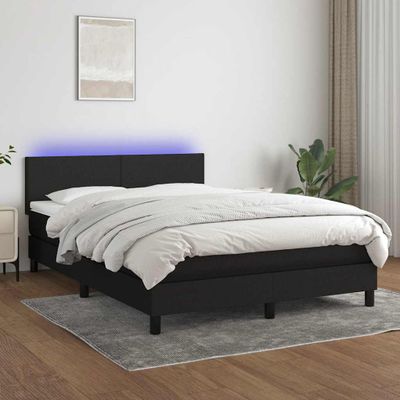 vidaXL Posteľ boxsping s matracom a LED čierna 140x190 cm látka