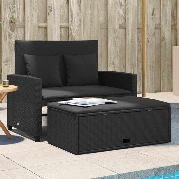 vidaXL Záhradná pohovka s vankúšmi 2-miestna čierna polyrattan