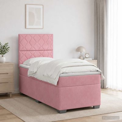 vidaXL Posteľ boxspring s matracom Ružová 90 x 200 cm Zamat