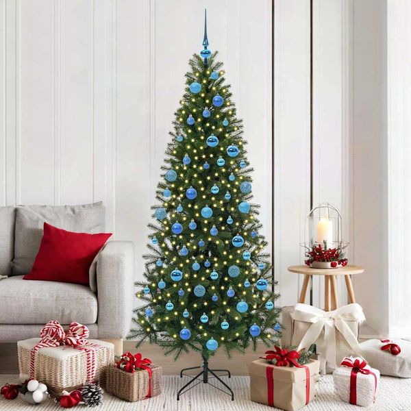 vidaXL Umelý vianočný stromček s 300 LED-i Zelená 180 cm PE a PVC