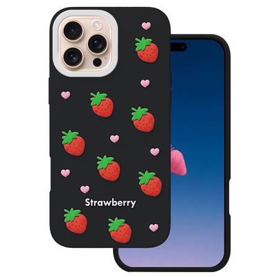 Puzdro Strawberry pre iPhone 16 Pro 6,3" čierne