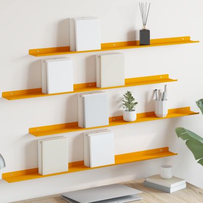 vidaXL Závesná polica 4 pcs Horčicová žltá 100 x 9 x 2,5 cm Oceľ