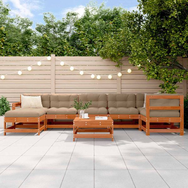 vidaXL Záhradný lounge set 8 pcs Vosková Hnedá Masívna borovica