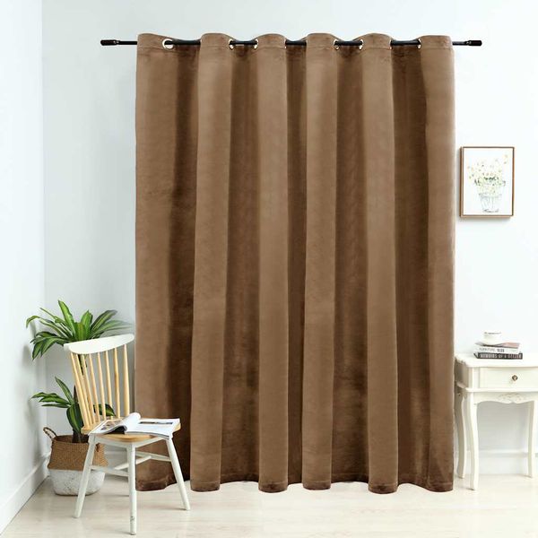 vidaXL Zatemňovací záves s kovovými očkami, zamat, béžový 290x245 cm