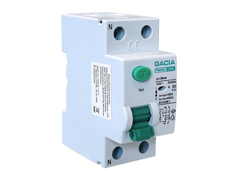 Prúdový chránič GACIA PR8NM typ A /25A/30mA/2P/6kA