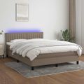 vidaXL Posteľ boxsping s matracom a LED sivohnedá 140x200 cm látka
