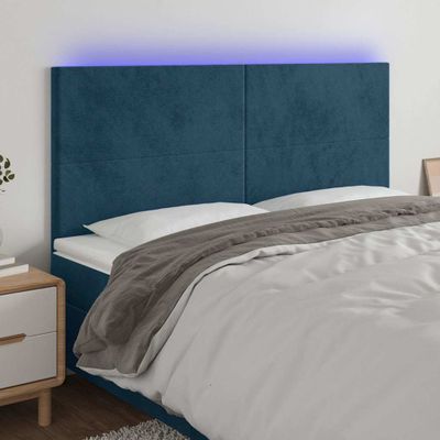 vidaXL Čelo postele s LED tmavomodré 160x5x118/128 cm zamat
