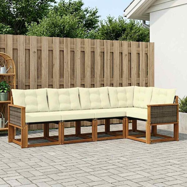 vidaXL Záhradná súprava gaučov s vankúšom 5 pcs Prírodná a krémová