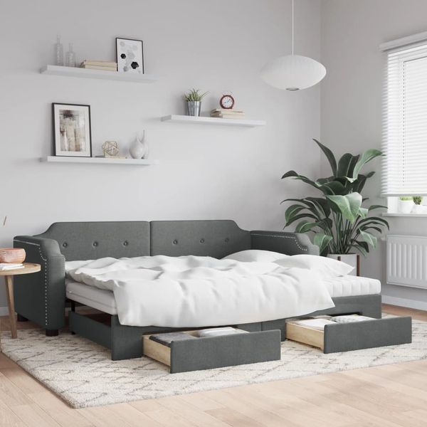 vidaXL Rozkladacia denná posteľ so zásuvkami tmavosivá 90x190 cm látka