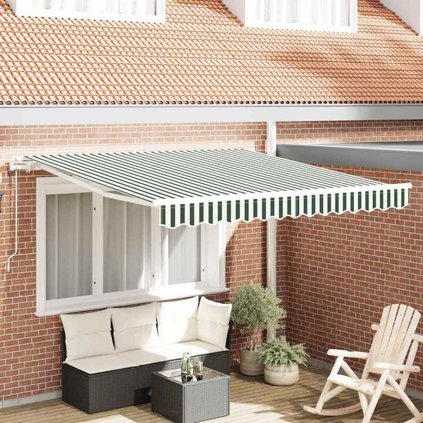 vidaXL Sklopná markíza Zelená a biela 300 x 250 cm Tkanina a hliník